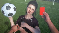 1boy 1girls 3d areolae breasts brown_hair female female_focus first_person_view male male_pov misfittedarfist nipple_play nipple_tweak nipples pov shiny_skin shirt_lift soccer soccer_ball soccer_field sweat
