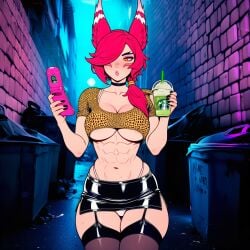 1girls abs ai ai_assisted ai_generated alleyway animal_ears cheetah_print crop_top drink drinking_glass fit fit_body fit_female flip_phone garter_straps latex league_of_legends miniskirt pink_hair prostitute prostitute_clothes prostitution prussia123 rapebait sexy sexy_body sexy_clothing sexy_female skimpy skimpy_clothes skimpy_outfit slutty_dress slutty_female solo_female stockings thigh_highs underboob white_panties whore xayah
