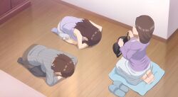 3girls ai-chan's_mother_(tawawa) ai-chan's_sister_(tawawa) ai-chan_(tawawa) all_fours anime_screencap aqua_eyes barefoot black_bra blue_bra bouncing_breasts bow bowing bowing_down bra bra_removed breast_size_difference breasts brown_hair dogeza feet female female_only flexing getsuyoubi_no_tawawa green_shirt highres large_breasts lingerie lingerie_bra long_hair mature_female medium_hair mother mother_and_daughter multiple_females multiple_girls older_female_and_younger_female older_sister_and_younger_sister purple_shirt screenshot sexually_suggestive shirt shoes_removed siblings sisters slippers suggestive tagme underwear voluptuous voluptuous_body voluptuous_female wariza white_shirt worship worshiping