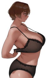 1girls big_breasts bra breasts brown_hair cleavage female female_only hi_res huge_breasts judies large_breasts mature mature_female mature_woman milf mole mole_under_eye original solo solo_female underwear white_background