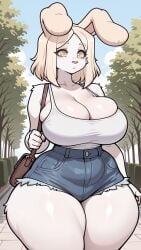 adult adult_anthro adult_female adult_woman aged_up aged_up_character aged_up_female ai_generated animation_meme_community anthro anthro_female anthro_focus anthro_only big_breasts bunny bunny_ears bunny_girl cleavage cleavage_overflow cutoff_shorts cutoffs denim_bottomwear denim_clothing denim_shorts female female_anthro female_focus female_only furry furry_female furry_only haibu_(rossali) high-waist_shorts high_waisted_bottomwear high_waisted_shorts huge_thighs large_breasts large_thighs medium_hair outdoors outside pixai purse slim_waist solo solo_anthro solo_female solo_focus tagme tank_top thick_thighs wide_hips yellow_eyes yellow_hair youtube