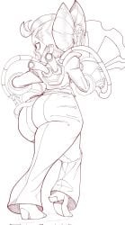 ass back_view brawl_stars clockwork_kaze_(brawl_stars) cordonnoir high_heels holding holding_object huge_ass kaze_(brawl_stars) mask pants short_hair slim_waist steampunk tagme thick_thighs tight_clothing viewed_from_behind voluptuous wide_hips wip
