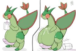 balls belly big_balls big_penis blush chubby claws dragon erection feral flygon male milk nintendo nude obese open_mouth overweight penis pfh pokemon pokemon_(species) scalie solo video_games wings