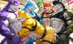 2026 4boy 4boys 4furrys abs ai_generated anthro bara buff claws cum ears erection furry furry_male furry_only gay headphones hyena_ears hyena_tail jerking jerkingoff looking_at_viewer male male_focus male_only muscular muscular_male nipples nude pectorals penis purple sweat tagme tail testicles topless_male wolf wolf_boy wolf_tail yaoi