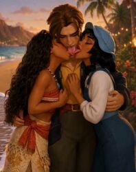 1boy 2girls ai_generated atlantis:_the_lost_empire audrey_ramirez dark-skinned_female dark_skin disney group_kiss group_kissing interracial jim_hawkins kissing light-skinned_male light_skin moana moana_waialiki tagme tongue_kiss treasure_planet triple_kiss video