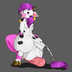 2015 anthro anus ass backsack balls big_balls bovine cattle clothing cow_ears cow_horns cow_tail cowbell crossdressing crouching femboy girly hair hi_res horn huge_balls huge_cock hyper hyper_balls hyper_penis hyper_testicles laiche legwear long_hair mammal moo_bitch penis purple_eyes purple_hair simple_background solo squatting suirano testicles thick_penis tongue tongue_out trap vein