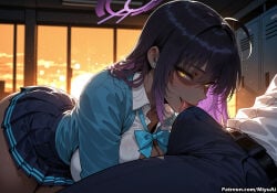 1boy 1girl ahoge ai_assisted ai_generated bangs belt black_hair black_legwear blue_archive blush breasts cleavage collared_shirt curvaceous curvy curvy_female curvy_figure dress_shirt earrings erection_under_clothes female hair_between_eyes indoors jacket jewelry karin_(blue_archive) large_breasts long_hair miyuai pants pantyhose penis piercing pleated_skirt saliva school_uniform shirt sidelocks skirt thick thick_ass thick_butt thick_hips thick_legs thick_thighs tongue tongue_out voluptuous voluptuous_female white_shirt wide_hips wide_thighs yellow_eyes