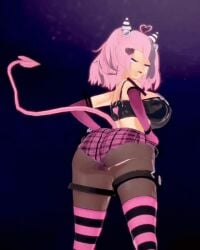 animated ass ass_shake booty_shorts bouncing_ass devil_tail hands_on_hips indie_virtual_youtuber ironmouse ironmouse_(pink_rock) jiggle jiggling_ass koikatsu twerking virtual_youtuber vtuber wily27