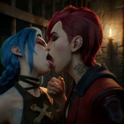 2girls ai_generated animated arcane blue_hair clothed_sex edited girls_only google_gemini grok grok_imagine incest jinx_(league_of_legends) kissing league_of_legends light-skinned_female mikey-rg97 on_bed passionate_kiss prison red_hair riot_games sisters sound tagme tomboy vi_(league_of_legends) video yuri