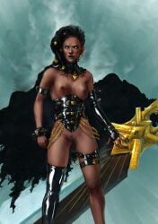 1girls black_hair black_lipstick breasts dark-skinned_female dark_skin female female_only league_of_legends nipples pussy riot_games senna_(league_of_legends) solo xmlx