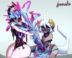 1boy 1boy1girl 1girls bandage bandaged_arm bandaged_leg big_ass big_penis big_thighs black_sclera bottomless colored_cum colorful_cum cum cum_drip cum_on_body cum_on_face cumming cumming_on_face cumshot dark-skinned_male dark_skin demon demon_boy demon_horns demon_humanoid demon_tail dragon_scales excessive_cum face_covered femboy femboy_on_female glowing_cum grey_body grey_skin huge_cock hung_femboy jerking_off_another jerkingoff leeewds massive_penis monster_boy monster_cock nun nun_outfit oc open_mouth original original_character pale-skinned_female pale_skin penis penis_bigger_than_body penis_bigger_than_torso penis_grab penis_out powerful_cumshot ragged_clothing scarf sitting small_but_hung small_waist tagme white_hair yellow_eyes