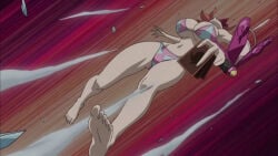 1girl 2010s 2d 2d_(artwork) anime_screencap anna_kaboom anna_kozuki artist_request bare_legs barefoot big_breasts bikini card curvy duel_disk dust edited_screencap emphasis_lines faceless_female feet flying legs_apart multicolored_hair orange_hair playing_games red_hair screenshot_edit screenshot_redraw soles solo swimsuit third-party_edit toes two-tone_hair yu-gi-oh! yu-gi-oh!_zexal