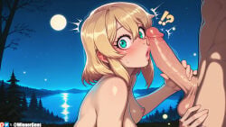 !? 1boy 1girl 2026 2d absurd_res absurd_resolution absurdres ai_generated aqua_eyes blonde_hair blush breasts bridget bridget_(guilty_gear) completely_nude erection full_moon genderswap genderswap_(mtf) guilty_gear guilty_gear_strive hetero hi_res high_quality high_resolution highres image imminent_fellatio lake large_penis looking_at_penis looking_at_viewer male_pubic_hair medium_breasts medium_hair moon night night_sky nipples nude open_mouth otoko_no_ko outdoors patreon patreon_username penis penis_awe penis_on_face sky solo_focus star_(sky) starry_sky surprised testicles tree uncensored uncensured veins veiny_penis water watermark wide-eyed wienergens