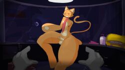 16:9 2026 4k absurd_res accessory animate_inanimate anthro balls bratti_(gremlingrounded) broken_glass cat_tail doll domestic_cat duo eyebrows felid feline felis femboy genitals ghostivious glass grin hand_on_desk hi_res humanoid_genitalia humanoid_penis lamp living_doll living_plushie looking_at_viewer lotion lovedoll_toy_factory male mammal mostly_nude motion_lines multicolored_body narrowed_eyes necktie office orange_body pawpads paws penis plushie red_necktie sitting_on_desk small_waist smile tail thick_thighs whiskers wide_hips widescreen