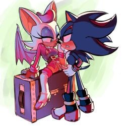 1boy 1girls 2022 alternate_costume areolae bat_ears bat_wings biting_lip biting_own_lip black_fur chest_tuft cum_on_body cumshot eye_contact green_eyes jerkingoff luggage masturbation nipple_slip pinklilim pubic_hair red_eyes rouge_the_bat shadow_the_hedgehog sonic_(series) sonic_the_hedgehog_(series) spread_legs suitcase torn_clothes white_hair