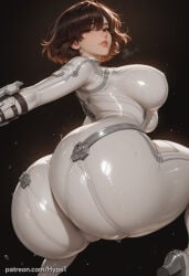 1girl ai_generated alternate_version_at_source asian asian_female ass_focus back_view big_ass big_butt big_hips bodysuit brown_hair child_bearing_hips evie fat_ass hips_wider_than_shoulders huge_ass hypet jump medium_breasts shift_up shiny shiny_skin short_hair simple_background steam steaming_body stellar_blade tagme thick thick_ass thick_hips thick_legs thick_thighs thighs tight_clothing tight_fit tomboy white_bodysuit wide_hips