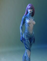 1girls 3d blue_skin breasts cyanthree fantasy female female_only monster_girl nipples nude original original_character purple_hair small_breasts solo