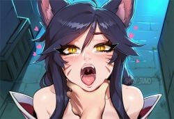 1boy 1boy1girl 1girl 1girl1boy 1girls :o ahri ahri_(league_of_legends) ai_assisted ai_generated animal_ears artist_name bare_shoulders black_hair blush cheating collarbone cuckold cuckolding dark-skinned_male dark_skin facial_mark fangs fox_ears fox_girl grabbing_another's_face hand_on_another's_cheek hand_on_another's_chin hand_on_another's_face head_grab heart league_of_legends league_of_legends:_wild_rift long_hair looking_at_viewer nay_juno netorare ntr open_mouth portrait riot_games sexy_pose solo_focus straight-on teeth tongue twitter_username upper_teeth_only vastaya whisker_markings yellow_eyes