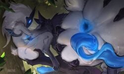 anthro ass big_ass blue_tongue cunnilingus female from_behind furry kindred lamb_(league_of_legends) league_of_legends lewdzure licking licking_pussy long_tongue pussy riot_games saliva thick_thighs white_fur wolf wolf_(league_of_legends)