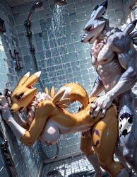 ai_generated bathroom chatgpt digimon fox fox_girl fucking furry furry_female furry_male renamon sex sex_in_shower shower tagme weregarurumon wolf