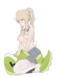 1girls blonde_hair blue_eyes blush breasts breasts_out clothing female female_masturbation girls'_frontline girls'_frontline_2:_exilium implied_masturbation long_hair masturbation medium_breasts mr._pizza_(girls'_frontline_2) nipples side_ponytail skirt stuffed_animal stuffed_toy sweat sweatdrop sweater sweater_lift thighhighs vepley_(girls'_frontline_2)