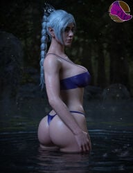 1girls 3d 3d_render ass baldur's_gate_3 bangs big_breasts bobbysnaxey braid bubble_butt dungeons_and_dragons elf female green_eyes light-skinned_female long_hair partially_submerged pointy_ears shadowheart sideboob solo water white_hair wizards_of_the_coast
