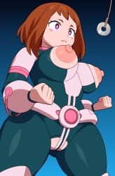1girls ass bodysuit boots breasts breasts_out brown-haired_female brown_eyes brown_hair female female_only hero_outfit_(mha) hips hypnosis kabeume large_breasts my_hero_academia nipples ochako_uraraka ochako_uraraka_(hero_outfit) open_mouth short_hair solo solo_female thick_thighs thighs uraraka_ochako uraraka_ochako_(hero_outfit) wide_hips