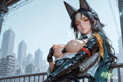 ai_generated anime artist_name big_breasts black_hair breasts cute ecchi fox_ears fox_girl fox_tail hentai hi_res high_quality high_resolution highres hoshimi_miyabi large_breasts naked nsfw nude nude_female partially_clothed patreon_username pose rawdiffusion rule34 stable_diffusion tits uncensored watermark zenless_zone_zero