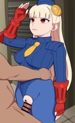 1girls blonde_hair capcom capcom_fighting_jam expressionless hair_ornament ingrid_(capcom) kabeume medium_breasts mind_control penis pussy red_eyes shadaloo_dolls straight_sex street_fighter torn_bodysuit unseen_male_face vaginal_penetration