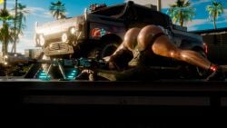 1girls 3d ass ass_up big_ass blender cyberpunk_2077 female female_only heart_butt jack-o_pose panam_palmer sniper_rifle solo spread_legs thick_thighs yorhny