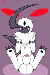 absol animal_genitalia balls big_balls blush cum feral fur furry furry_only looking_at_viewer male male_only mammal masturbation nintendo penis pfh pokemon pokemon_(species) presenting red_eyes sheath solo video_games white_fur