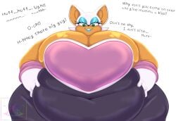 1girls ass bat belly blue_eyeshadow breasts cleavage elbow_gloves english_text fat female female_focus female_only gloves green_eyes hands_on_belly hips large_ass large_breasts mobian_(species) overweight overweight_female rouge_the_bat sega shqnnyhere sonic_(series) sonic_the_hedgehog_(series) stomach text thick_thighs thighs weight_gain white_hair wide_hips