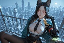 ai_generated anime artist_name big_breasts black_hair breasts cute ecchi fox_ears fox_girl fox_tail hentai hi_res high_quality high_resolution highres hoshimi_miyabi large_breasts naked nsfw nude nude_female partially_clothed patreon_username pose rawdiffusion rule34 stable_diffusion tits uncensored watermark zenless_zone_zero