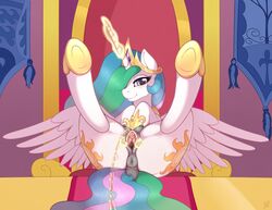 2015 absurd_res alicorn anus ass blush cutie_mark dock equine female feral friendship_is_magic glowing hair hi_res horn legs_up long_hair looking_at_viewer magic mammal multicolored_hair my_little_pony peeing presenting princess_celestia_(mlp) pussy ratofdrawn smile solo spread_legs spread_pussy spreading teats urine watersports wings