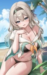 1girls beach bikini black_bikini black_swimsuit breasts breasts_out exposed_breasts female firefly_(honkai:_star_rail) honkai:_star_rail honkai_(series) hoyoverse long_hair lunacle medium_breasts mihoyo multicolored_eyes multicolored_hair swimsuit