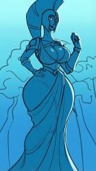 ai_generated athena_(epic_the_musical) big_ass big_breasts big_butt blue breasts curvy epic_the_musical fat_ass gigi_zeztz_(style) hand_on_hip helm helmet hourglass_figure hourglass_figured_female milf smile voluptuous voluptuous_female voluptuous_milf