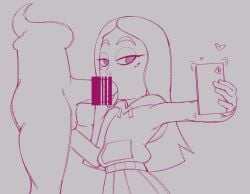1boy 1boys 1girl 1girls 2026 andrea_davenport blowjob disney ghost_cock ghost_male high_school_student hoodie kenbr_arts recording_on_phone standing standing_blowjob tagme the_ghost_and_molly_mcgee uniform