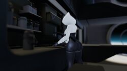 big_ass big_breasts city dark_background from_behind hood latex_clothing looking_away robot_girl vrchat