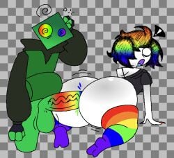 2boys 2d 2d_(artwork) 2d_artwork ass balls big_ass big_butt butt buttocks cock confused dazed dick dizzy femboy femboy_on_male femboy_penetrated ferman ferman_(robloxian) fucked fucked_from_behind fucking gasp green_body green_clothing green_penis green_skin looking_at_viewer looking_back oc original original_character penis rainbow rainbow_hair sex sex_from_behind sexual_intercourse surprised surprised_expression sweater thigh_highs thighhighs thighs vein veins veiny veiny_penis