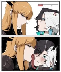 2girls 2koma black_nails earrings eyeliner face_grab face_lick face_licking female female/female female_only grabbing_face holding_face kissing lesbian lesbian_kiss licking licking_face luna_snow magik_(illyana_rasputin) marvel_rivals masoq095 pointed_teeth pointy_teeth surprised yuri