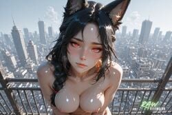ai_generated anime artist_name big_breasts black_hair breasts cute ecchi fox_ears fox_girl fox_tail hentai hi_res high_quality high_resolution highres hoshimi_miyabi large_breasts naked nsfw nude nude_female partially_clothed patreon_username pose rawdiffusion rule34 stable_diffusion tits uncensored watermark zenless_zone_zero