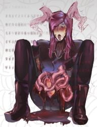 androgynous blood_on_face blush cum dick gloves guro guts knife original original_character penis pink_hair tabak1baton tongue tongue_out