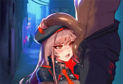 1boy 1boy1girl 1girl 1girl1boy 1girls ai_assisted ai_generated beret black_choker black_hat black_jacket blacked blush brown_hair cheating choker cuckold cuckolding dark-skinned_male dark_skin erection goddess_of_victory:_nikke hand_on_another's_head hat hetero jacket large_penis long_hair looking_at_penis looking_up nay_juno necktie netorare ntr open_mouth orange_eyes pants penis penis_awe penis_on_face precum rapi_(nikke) red_necktie sexy sexy_pose teeth twitter_username two-tone_gloves uncensored veins veiny_penis