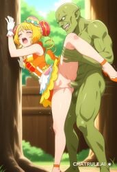 1girl ai_assisted ai_generated anime_screencap cock_in_pussy collar cowgirl creampie embarrassed hair_ornament inside leaning_forward moaning outside parted_bangs pussy_sex saliva shaking side_view spread_legs standing_doggystyle tree