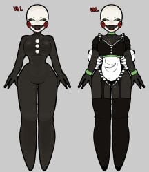 2girls animatronic animatronic_female animatronic_girl classic_puppet five_nights_at_freddy's five_nights_at_freddy's_2 fnaf fredbears_family_diner green_choker green_eyes green_lipstick maid_outfit maid_uniform puppet_(fnaf)