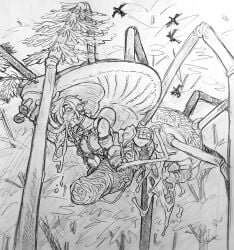 arachnid armor armored_female bound captured crying crying_with_eyes_open cum cum_drip cum_in_mouth cum_in_pussy cum_inside dieselbog earrings elf elf_ears elf_female insect insectoid large_breasts large_penis lifted_by_another lipstick oral oral_penetration oral_sex outdoors penis penis_in_mouth penis_in_pussy pointy_ears rape raped_by_monster spider spider_web trees unusual_genitalia wrapped