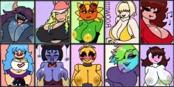 1boy 6+girls absurd_res arthropod_girl baseball_cap bikini black_hair blonde_hair blue_hair blue_skin blush bow bowtie breasts brown_hair chromatic_aberration cleavage closed_eyes colored_nipples colored_sclera colored_skin elegg_(nikke) epic_hoola extra_eyes facing_viewer fangs five_nights_at_freddy's five_nights_at_freddy's_2 freckles friday_night_funkin girlfriend_(friday_night_funkin) goddess_of_victory:_nikke gradient_hair green_hair green_skin hair_over_eyes hair_over_one_eye hat hi_res highres horns horns_through_headwear huge_breasts jaiden jaiden_animations large_breasts long_hair looking_at_viewer lucoa miss_kobayashi's_dragon_maid monster_girl muffet multicolored_hair multiple_drawing_challenge multiple_girls my_singing_monsters navel nipples open_mouth plants_vs_zombies plants_vs_zombies:_heroes pomily purple_skin quetzalcoatl_(dragon_maid) rogue_(artist) self_upload sharp_teeth short_hair skyblue smile solar_flare_(pvz) spider_girl sue_(peculiart) swimsuit teeth toy_chica_(fnaf) toy_chica_(love_taste) undertale yellow_sclera youtube
