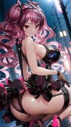 1girls ai_generated black_dress black_panties breasts dress female female_only goddess_of_victory:_nikke hair_between_eyes huge_breasts large_breasts pale-skinned_female pale_skin panties papillon_(nikke) pink_hair red_eyes twintails wavy_hair