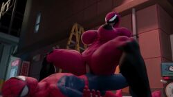 big_ass big_breasts carnage_(marvel) cowgirl_position jayklo larger_female marvel marvel_comics monster_girl size_difference spider-man_(series) tagme vaginal_penetration video