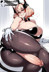 1girl ai_generated animal_ears artist_name ass ass_grab bare_shoulders black_bow black_bowtie black_leotard blonde_hair blush bow bowtie breasts brown_eyes bunnysuit cleavage clothing deep_skin detached_collar erection fake_animal_ears female fishnet_legwear fishnet_pantyhose fishnets futanari gloves grabbing_own_ass grin hair_between_eyes hand_on_own_ass headgear huge_breasts jennieart02 large_breasts large_penis legwear leotard looking_at_viewer lying multicolored_hair on_side pantyhose patreon patreon_logo patreon_username penis playboy_bunny precum rabbit_ears red_hair roon_(azur_lane) short_hair smile solo strapless strapless_leotard streaked_hair sweat tail testicles thick_thighs thigh_sex thighs tucked_penis twitter twitter_username two-tone_hair veins veiny_penis watermark white_gloves wrist_cuffs